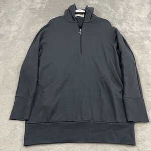 Untouched World Merino Wool Sweater Womens M Black Hooded 1/4 Zip‎ Dolman
